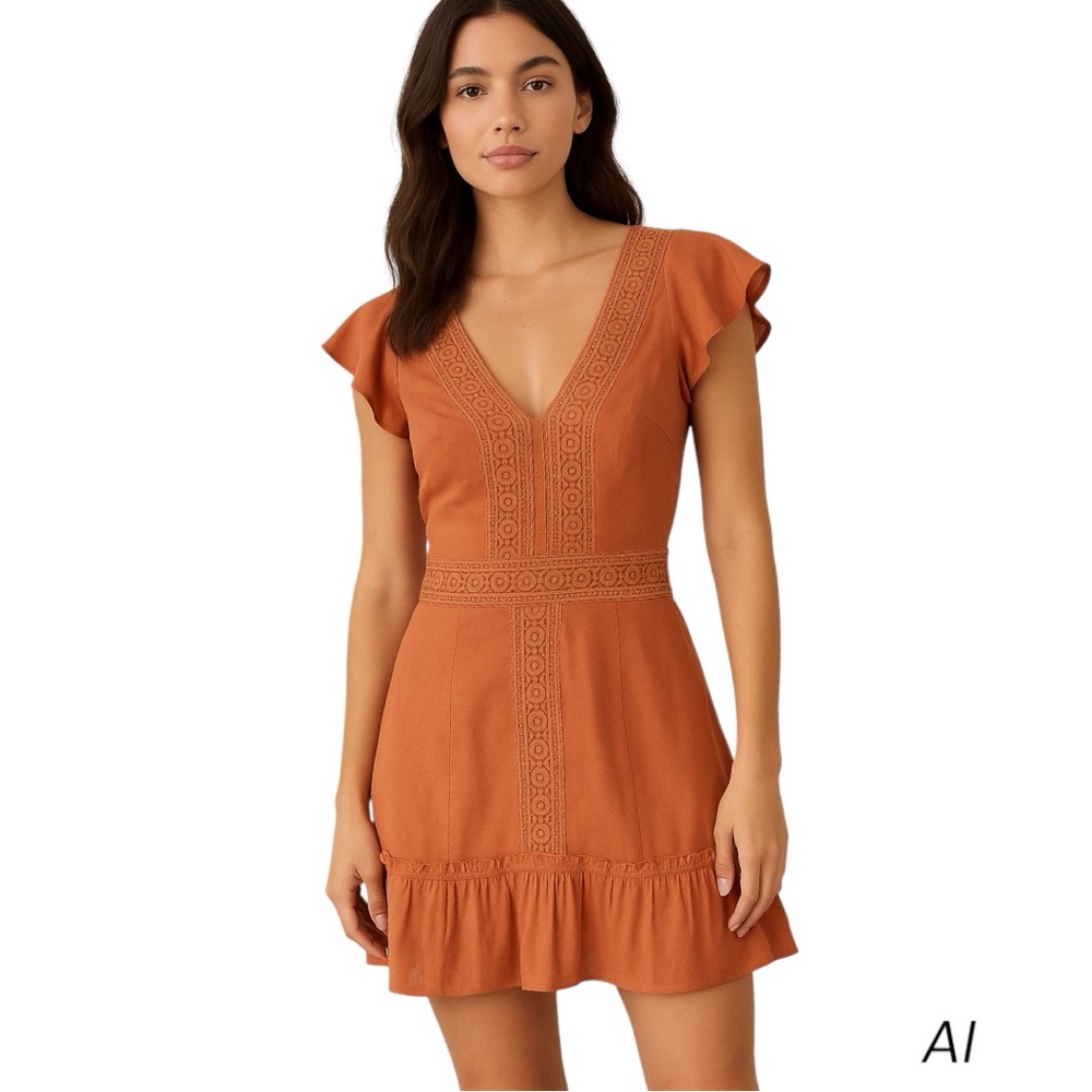Sincerely Jules Orange Ruffled Cut Out‎ Sundress M